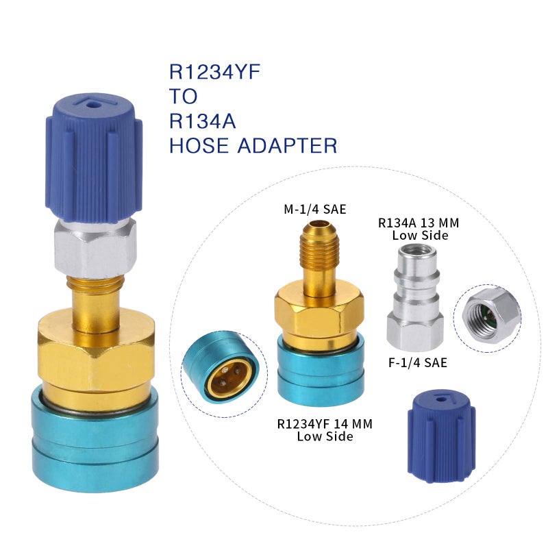 Aupoko R1234YF to R134A Low Side Quick Coupler, R1234YF Low Side Quick Coupler, R12 to R134A Hose Adapter Fitting Connector for Car Air-Conditioning AC Charging - Image 2